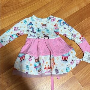 Cute Pink and White Long Sleeve Dress nwt birdie bean 3-6